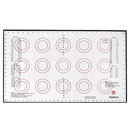 WELLAND Silicone Large Pastry Mat with Measurements, 25x15 Inches, Non-Slip Sheet Sticks To Countertop For Rolling Dough, Conversion Information Included