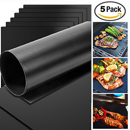 BBQ Grill Mat Set of 5 Non-stick for Home Cooks and Grillers Baking Reusable and Easy to Clean Charcoal Electric Grill and not Work on Gas,15.75 x 13 Inch