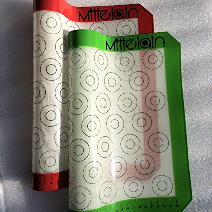 Mittelain Silicone Baking Mat (2 Pack) - with Mini Macaron Pattern - Made with materials from Germany - 53 Cookie Circles Per Sheet