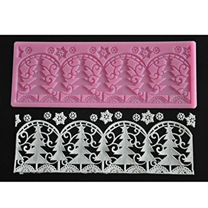 FOUR-C Embossing Lace Mat Christmas Tree Cake Design Mold Color Pink